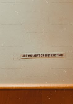 a sign on the wall that says are you alive or just existing?