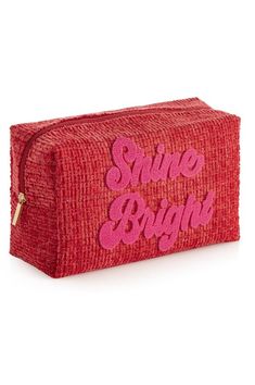 Carry all your odds and ends in shining style with Shiraleah's “Shine Bright” Zip Pouch! This compact cosmetic case is the perfect size to store makeup, jewelry, and anything else you might need to keep in one place this holiday season. Made from trendy tweed fabric in a vibrant red color with a subtle sparkle of lurex thread, the pouch features the words “Shine Bright” embroidered across the front in festive pink lettering. Features a top zip closureMade from polyesterMeasures L 9.5"" x W 4"" x H 6""Vegan Odds And Ends, Jewelry Candles, Denim T Shirt, Denim Sweater, Tweed Fabric, Zip Pouch, Personalized Accessories, Cosmetic Case, Shine Bright