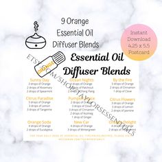 PLEASE READ BEFORE PLACING YOUR ORDER ✧Description✧ Tired of scrolling through your pictures/Instagram/Pinterest to try to find essential oil diffuser blends? This Orange Essential Oil Diffuser Blends Recipe Card is perfect to save on your phone, or print out and keep by your essential oils or send as happy mail to your essential oil downline/oily friends! On the recipe card, I share 9 of my favorite Orange Essential Oil Diffuser Blends! ✧Each Order Includes: (1) Orange Essential Oil Diffuser Bl Lavender Diffuser, Essential Oil Labels, Essential Oil Spray, Lime Essential Oil, Diffuser Blend