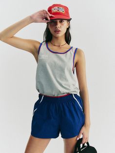 This is a trendy and casual top by MENASOO that is made out of high quality and sturdy material. With distinctive mood of the design and comfortable wear, you can style it for your casual daily outfit.- Color poin on the neckline and armhole- Logo embroidery on the chest- Sporty and casual mood Gray Tank Top For Spring Workout, Gray Tank Top For Summer Workout, Gray Workout Tank Top For Summer, Gray Casual Tank Top For Everyday, Casual Gray Tank Top For Everyday, Gray Relaxed Fit Tops For Summer, Gray Summer Workout Top, Gray Workout Top For Summer, Casual Gray Summer Top