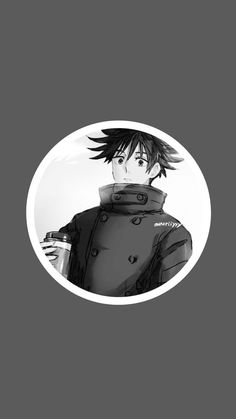 an anime character in a black and white photo