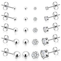 PRICES MAY VARY. 💎Variety of Sizes: This set includes 5 pairs of cubic zirconia earrings studs and 5 pairs of ball stud earrings in different sizes: 3mm, 4mm, 5mm, 6mm and 8mm. Gauge size: 20G (0.8mm), pin length: 11mm. Comfortable and secure, with butterfly clasps for extra protection. 💎Premium Material: Made from 100% genuine 316L stainless steel, these earrings are ideal for sensitive ears. They are nickel-free and lead-free, ensuring hypoallergenic and no tarnish. 💎Sparkling Cubic Zirconi Cheap Nickel-free Star-shaped Jewelry, Cheap Multicolor Dangle Tassel Earrings, Multiple Piercings, Surgical Steel Earrings, Ball Earrings, Cubic Zirconia Earrings, Earrings Studs, Zirconia Earrings, Stud Earrings Set