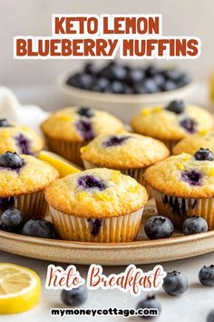 keto lemon blueberry muffins on a plate