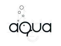 the word aqua written in black and white on a white background with circles around it