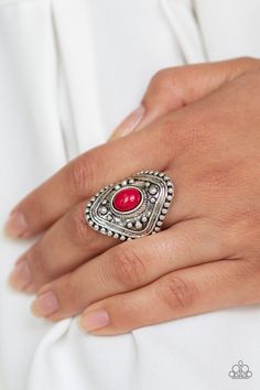 Paparazzi Accessories-Rogue Ramble - Red Ring Orange Ring, Frame Ring, Red Ring, Red Stone Ring, Red Rings, Stretch Bands, Paparazzi Accessories, Bling Rings, Paparazzi Jewelry