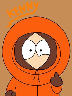 a cartoon character wearing an orange hoodie with the words kenny above his head and two thumbs up