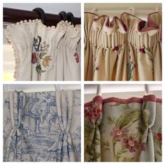 four different types of curtains with flowers on them