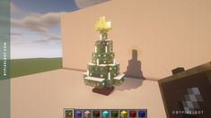 a small christmas tree made out of legos in minecraft with lots of colors