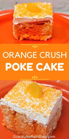 orange crush poke cake on an orange plate