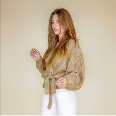 Super Cozy Crochet Knit Tie-Wrap Cardigan. 100% Acrylic Wash Hand Cold Soft Knit Wrap Sweater, Beige Wrap Sweater For Layering, Cozy Soft Knit Wrap Cardigan, Soft Knit Wrap Cardigan, Knitted Wrap Sweater For Fall, Trendy Knit Wrap Sweater, Chic Wrap Cardigan In Soft Knit, Trendy Wrap Knit Sweater, Chic Beige Wrap Sweater