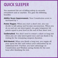 DnD 5e Feat Quick Sleeper by Me.Mimic