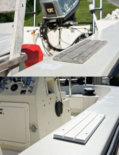 two pictures of the inside of a boat