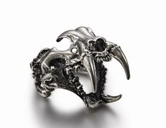 OXIDIZED 925 Sterling Silver Sabertooth Skull Ring - Skullis Gemstone & Crystal Skulls Sabertooth Skull, Gothic Jewelry Rings, Skull King, Gothic Wedding Rings, Unusual Wedding Rings, Skull Wedding Ring, Gothic Engagement Ring, Skull Engagement Ring, Crystal Skulls