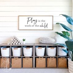 a shelf filled with lots of white containers next to a sign that says you can't find money wherever you look, sit back and relax all you need is a book