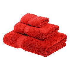 a stack of red towels sitting on top of each other