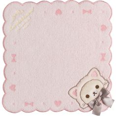 a pink background with a teddy bear on it and a bow around the corner that says hello kitty