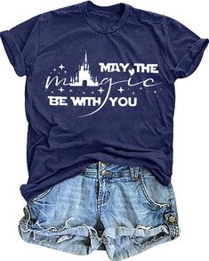 PRICES MAY VARY. MATERIAL: Magical shirt for women for women is made of 60% polyester, 35% cotton, and 5% spandex, which fabric is breathable against your skin, keeping everything fresh and dry. FEATURES: Magical castle graphic shirts. May the magic be with you letter print shirt. Funny magic kingdom shirt is cute style, Lightweight, classic fit, double-needle sleeve and bottom hem. OCCASION: Cute family vacation shirts, suit for juniors girls, women or ladies. Perfect shirt for trip, holiday, p Girl Vacation, Magic Castle, Blue Clothing, Girls Vacation, Family Vacation Shirts, Disney Favorites, Girls Graphic Tee, Disney Tshirts