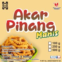 the back side of a box of food with an advertisement on it that reads akar pinang manis