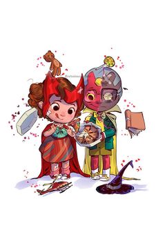 two children dressed up as zombies and one is holding a plate with food