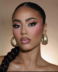 Pink Dress Gold Accessories, Pink Toned Makeup Looks, Understated Glam Makeup, Makeup Ideas Color, Pink Lip Wedding Makeup, Pink Eye Makeup Simple, Brown And Pink Makeup Looks, Shimmer Bridal Makeup, Rosegold Eyemakeup