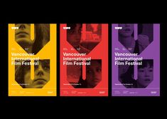 the poster for vancouver international film festival is shown in three different colors and font styles