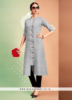 Soothing Grey Color Party Wear Cotton Kurti #cotton #kurti Kurti Cotton, Indian Kurti Designs, Kurta Patterns, Color Party, Simple Kurti Designs, Salwar Designs, Kurti Designs Latest