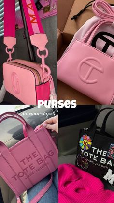 Pink Purse Essentials, Hot Pink Purse Aesthetic, Cute Baddie Purses, Girly Items, Cute Purses Aesthetic Pink, Pink Purse Prada, Nike Bags