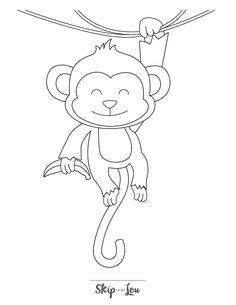 a monkey hanging from a tree branch coloring page