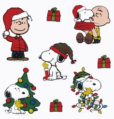 peanuts and christmas characters with presents