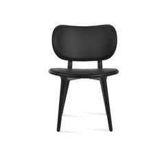 a black chair with an oval backrest and wooden legs, on a white background