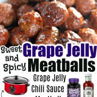 the recipe for grape jelly meatballs is shown in this ad with text overlay