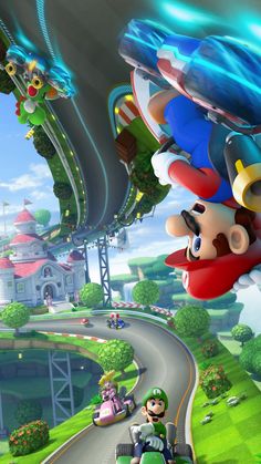 mario kart racing on the road in mario kart's ultimate race game