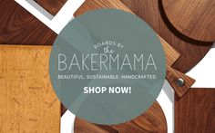 wooden cutting boards with the words bakerma on them and an image of a knife