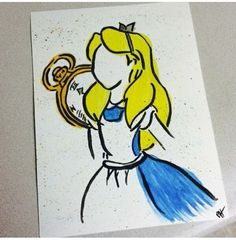 a drawing of a girl with a trumpet in her hand on a white table top