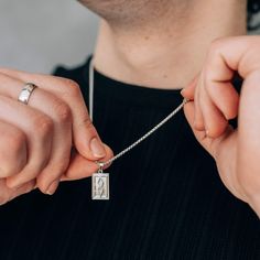 Silver Rectangle Pendant Necklace 2mm Box Chain For Men - Pendant Necklace - Stainless Steel - Boutique Wear RENN Stainless Steel Necklace With Rectangular Pendant And Box Chain, Stainless Steel Necklace With Rectangular Links For Gifts, Minimalist Box Chain Necklace For Father's Day, Father's Day Stainless Steel Rectangular Pendant Jewelry, Rectangular Stainless Steel Necklace With Polished Finish, Mens Accessories Necklace, Long Distance Girlfriend, Rectangle Pendant Necklace, Minimalist Men