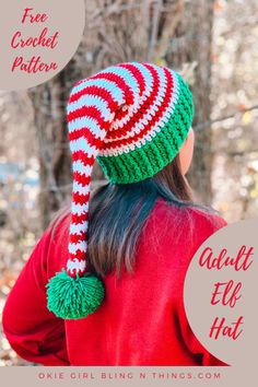 Santa Crochet Hat Pattern Free, Crocheted Elf Hat Pattern Free, Gnome Hat Crochet Pattern Free, Crochet Stocking Hat Pattern Free, Make Your Own Crochet Pattern, Free Crochet Santa Hat Patterns, Crocheted Christmas Hat, Crocheted Santa Hat, Crochet Holiday Hats