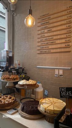 several different types of pies and pastries on display