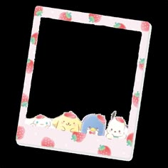 a pink frame with some animals and strawberries on it