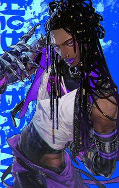 an image of a woman with dreadlocks on her head in front of a blue background