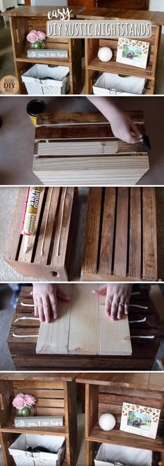 the diy rustic night stand is made out of pallet wood and has been painted with