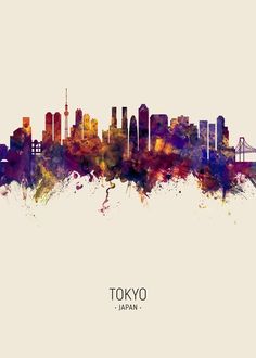 0 Tokyo Watercolor, Eden Design, Watercolor Skyline, Watercolor City, Portrait Watercolor, Japan Aesthetic, Watercolor Portraits