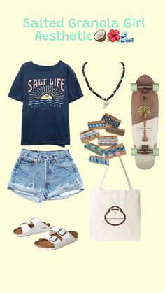 Salted Granola Girl Aesthetic #summeraesthetic #saltedgranolagirl #beach #beachy #sunbum Girly Granola Aesthetic, Salted Granola Girl Outfits, Salty Girl Aesthetic, Salted Granola Girl Aesthetic, Coastal Granola Aesthetic, Salty Granola Aesthetic, Salty Granola Outfits, Granola Clothes, Salted Granola Outfits