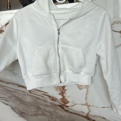 White Shein Cropped Jacket. Never Worn. Super Soft Inside And Super Cute And Bright White White Cropped Jacket For Winter, Cropped White Winter Outerwear, White Cropped Outerwear For Winter, Fitted Cropped White Outerwear, White Crop Jacket, White Cropped Jacket, White Jackets, Cute Jackets, White Coat