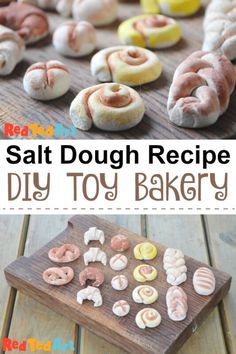 homemade salt dough recipe for toy bakery with text overlay that reads, salt dough recipe diy toy bakery