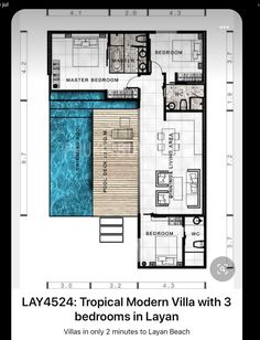 a floor plan for a tropical villa with 3 bedroom in layan