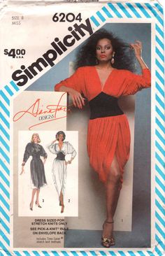 an advertisement for a women's dress sewing pattern from the 1970's,