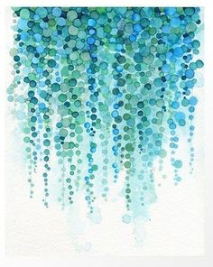 a painting with blue and green dots on it