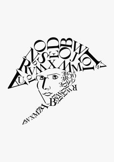 a black and white drawing of a person's head with the words on it