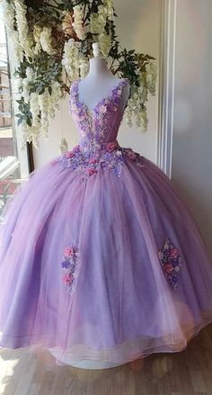 Charro Quinceanera Dresses, Tulle Long Prom Dress, Flower Prom Dress, Quince Dress, Flower Ball, Fairytale Dress