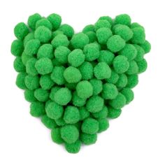 green pom - poms in the shape of a heart on a white background